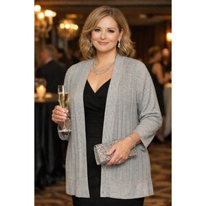 Talbots Womens Sweater Plus X 14 Silver Sparkle Open Cardigan Cocktail Evening